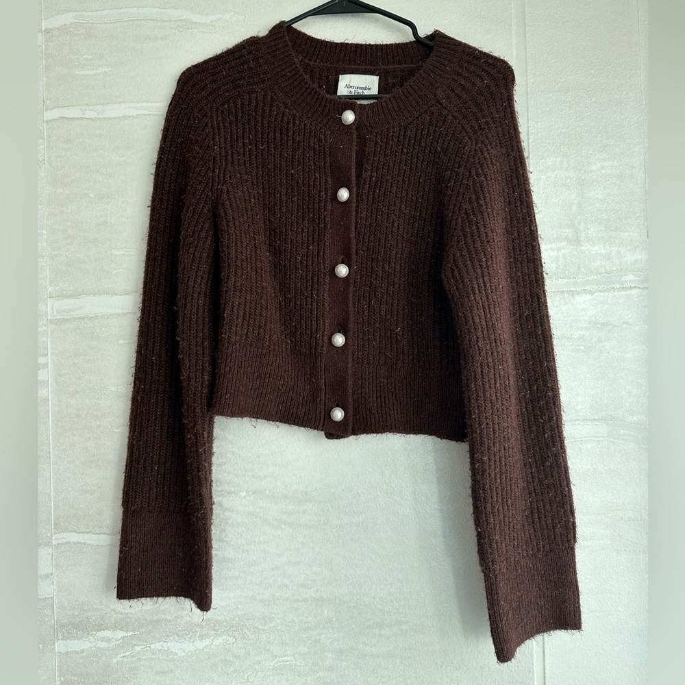 Abercrombie & Fitch Dark Brown Cardigan Sweater Gold Pearl Buttons Women’s XS